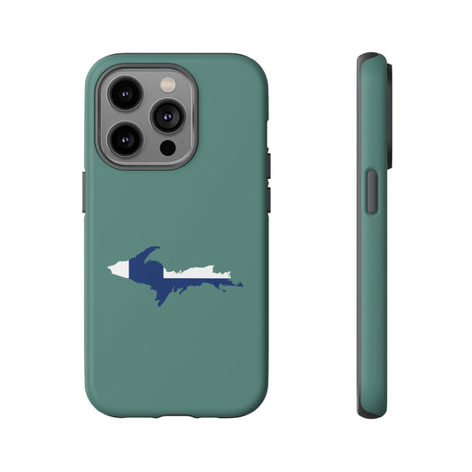 Michigan Upper Peninsula Tough Phone Case (Copper Green w/ UP Finland Flag Outline) | Apple iPhone