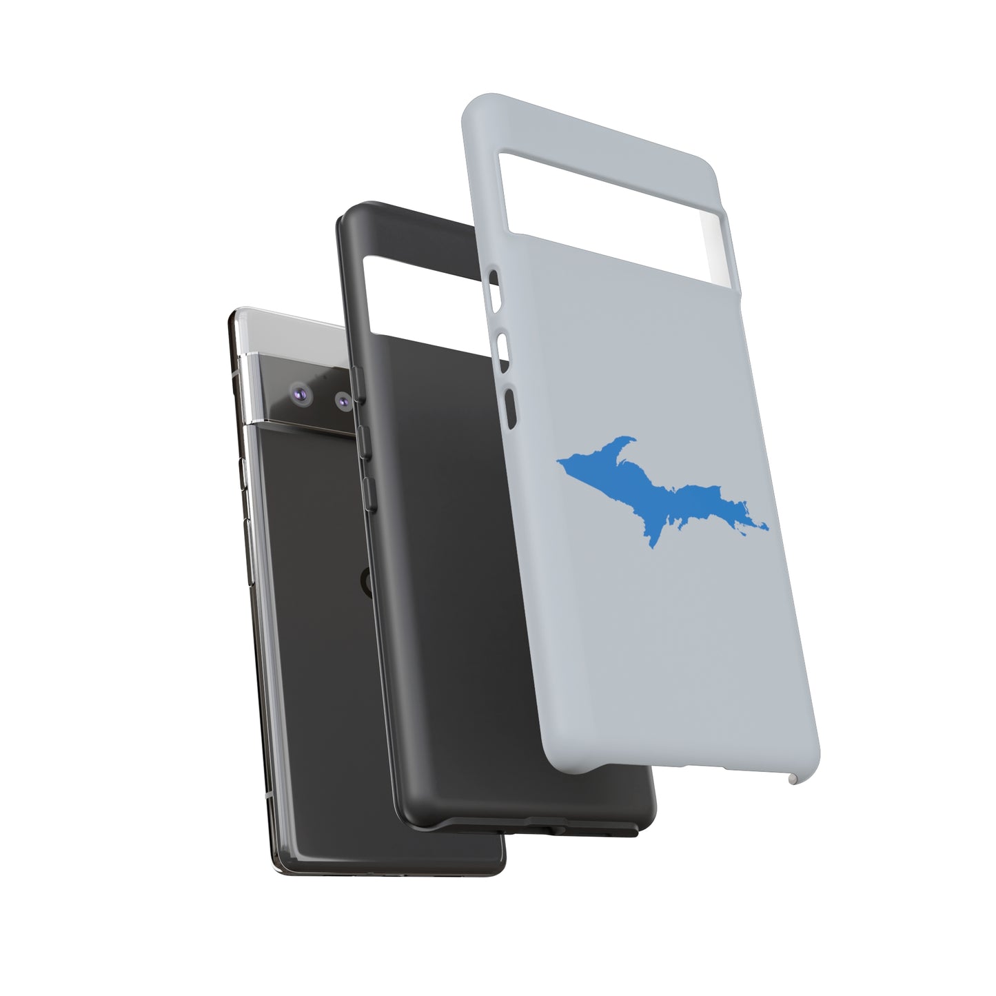 Michigan Upper Peninsula Tough Phone Case (Silver w/ Azure UP Outline) | Samsung & Pixel Android