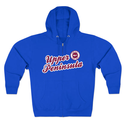 Upper Peninsula EST 1837' Hoodie (Ruby Red Script Font) | Unisex Full Zip