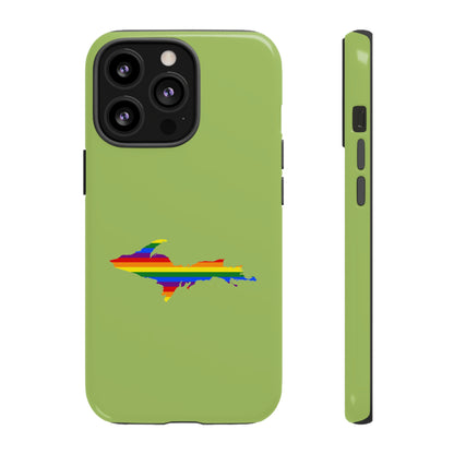 Michigan Upper Peninsula Tough Phone Case (Gooseberry Green w/ UP Pride Flag Outline) | Apple iPhone