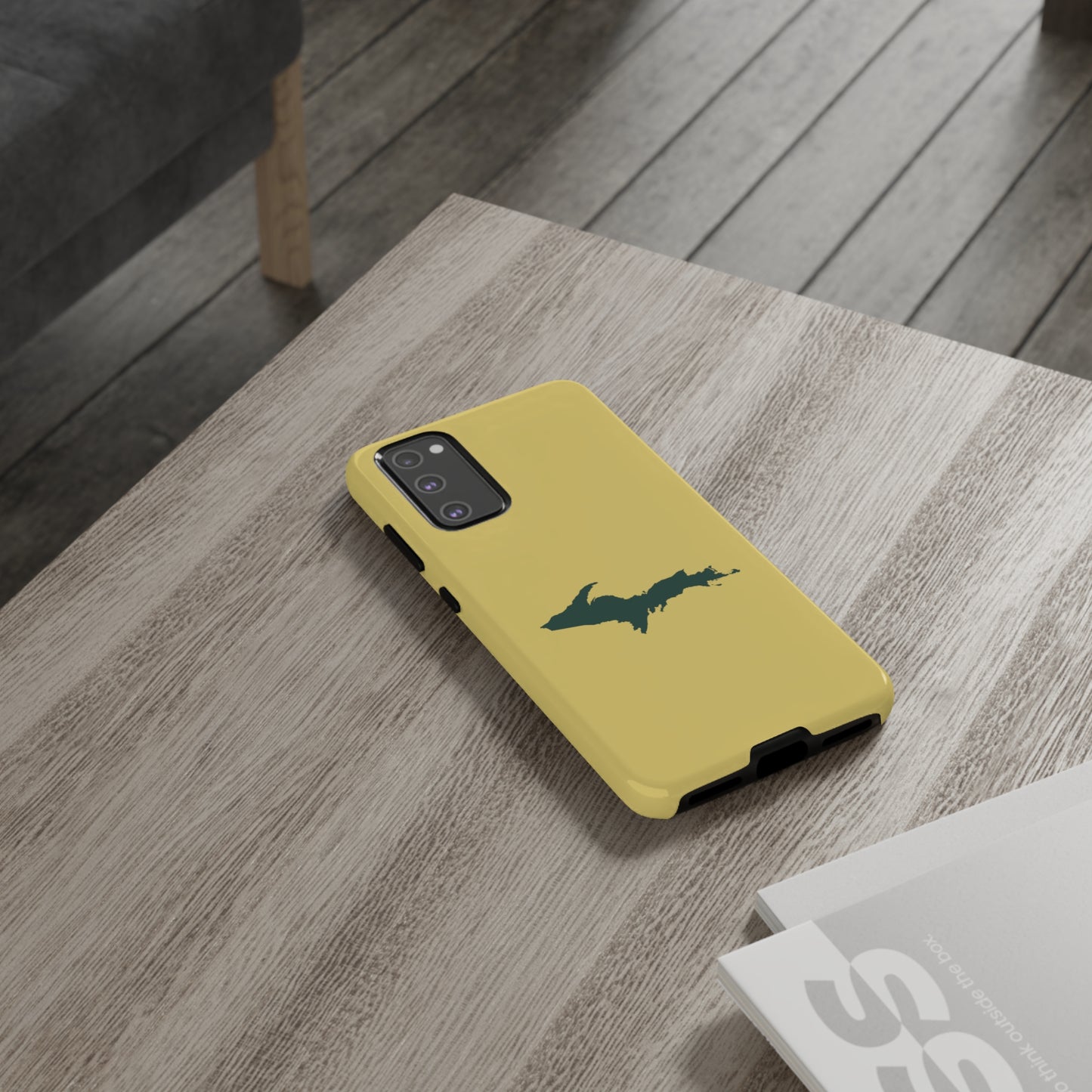 Michigan Upper Peninsula Tough Phone Case (Plum Yellow w/ Green UP Outline) | Samsung & Pixel Android