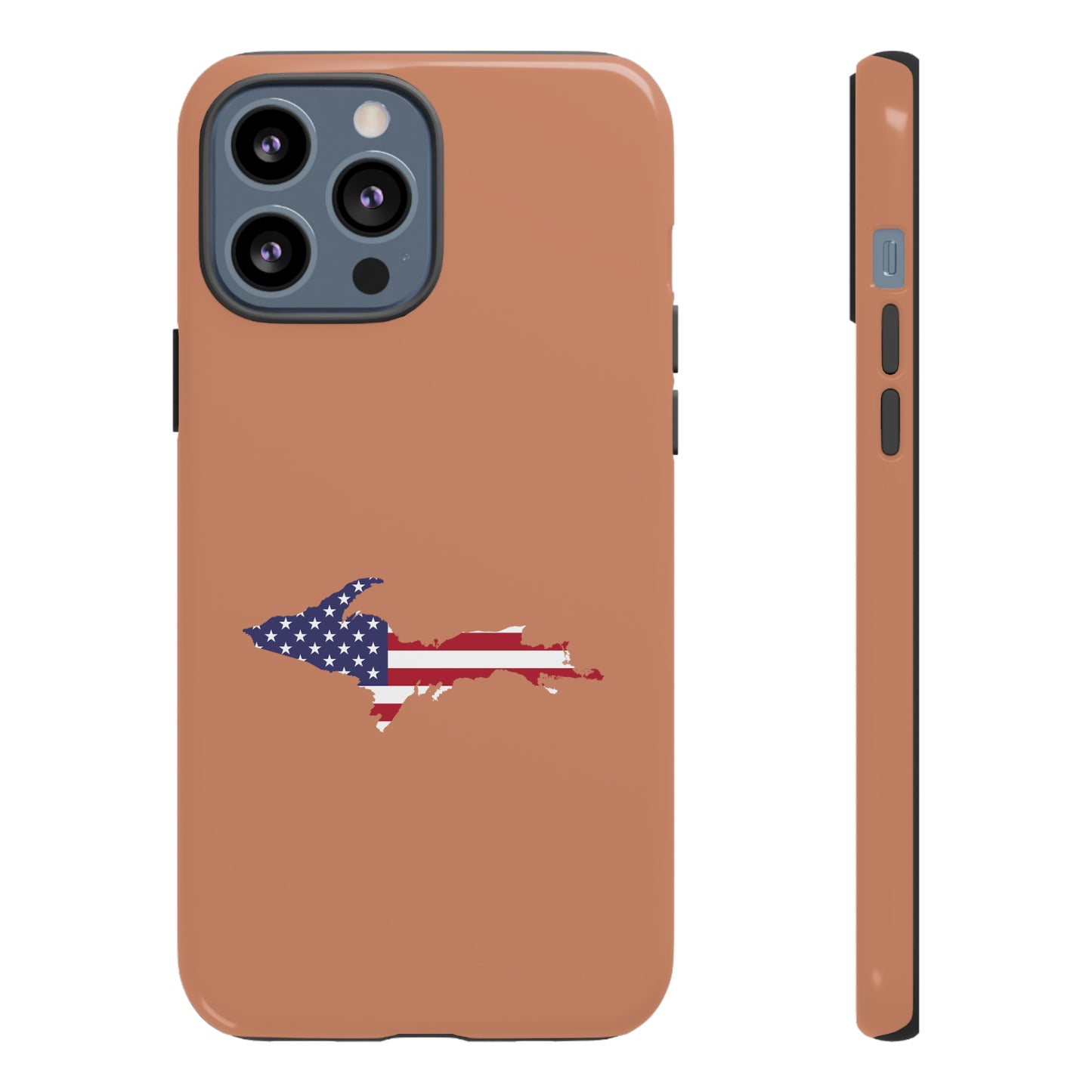 Michigan Upper Peninsula Tough Phone Case (Copper Color w/ UP USA Flag Outline) | Apple iPhone