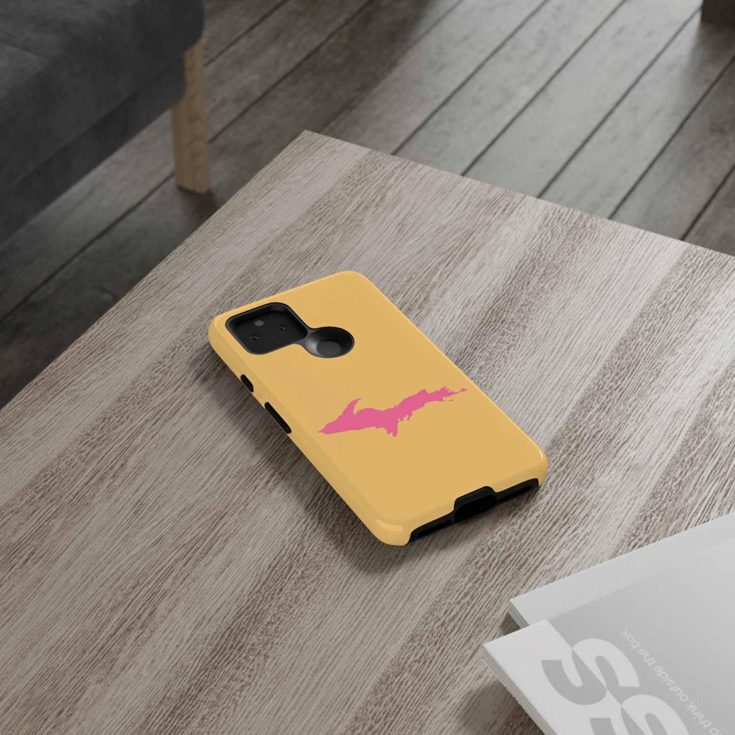 Michigan Upper Peninsula Tough Phone Case (Citrine w/ Pink UP Outline) | Samsung & Pixel Android