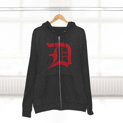 Detroit 'Old English D' Hoodie (Full-Body Aliform Red) | Unisex Full Zip