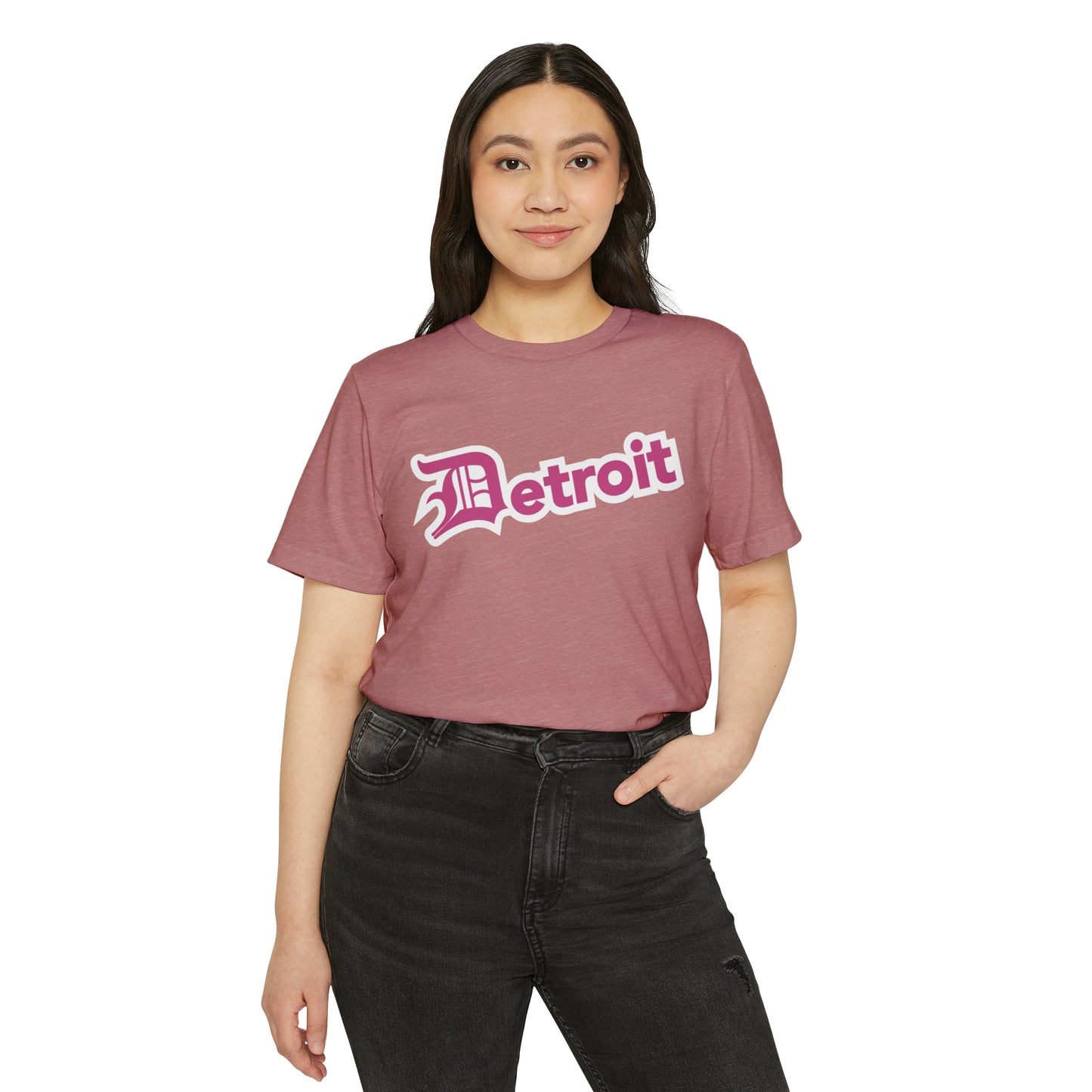 'Detroit' T-Shirt (Apple Blossom Pink Old English 'D') | Unisex Recycled Organic