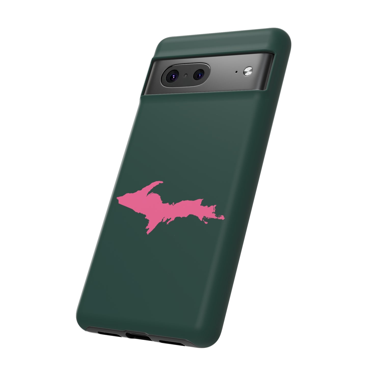 Michigan Upper Peninsula Tough Phone Case (Green w/ Pink UP Outline) | Samsung & Pixel Android