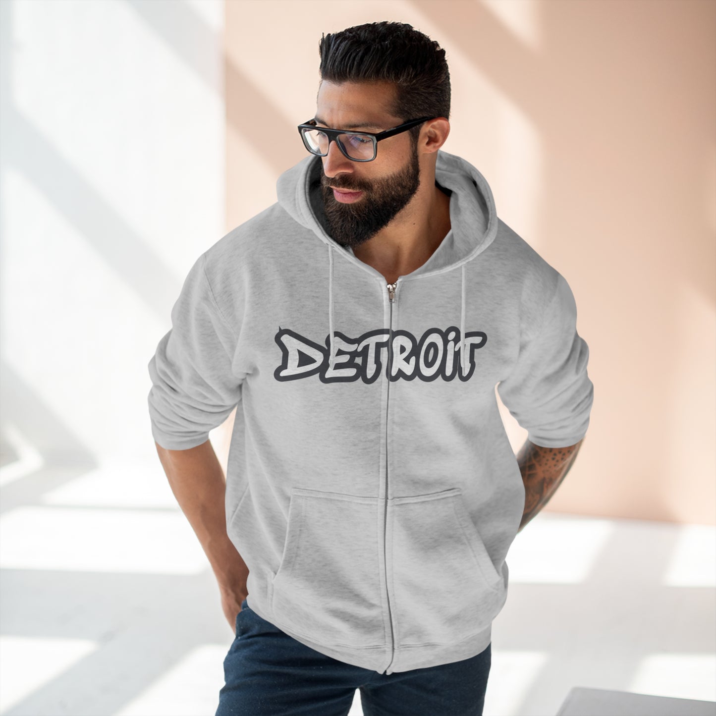 'Detroit' Hoodie (Iron Ore Grey Tag Font) | Unisex Full Zip