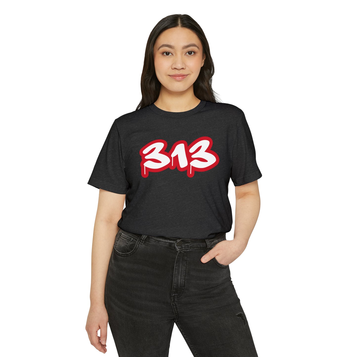 Detroit '313' T-Shirt (Aliform Red Tag Font) | Unisex Recycled Organic