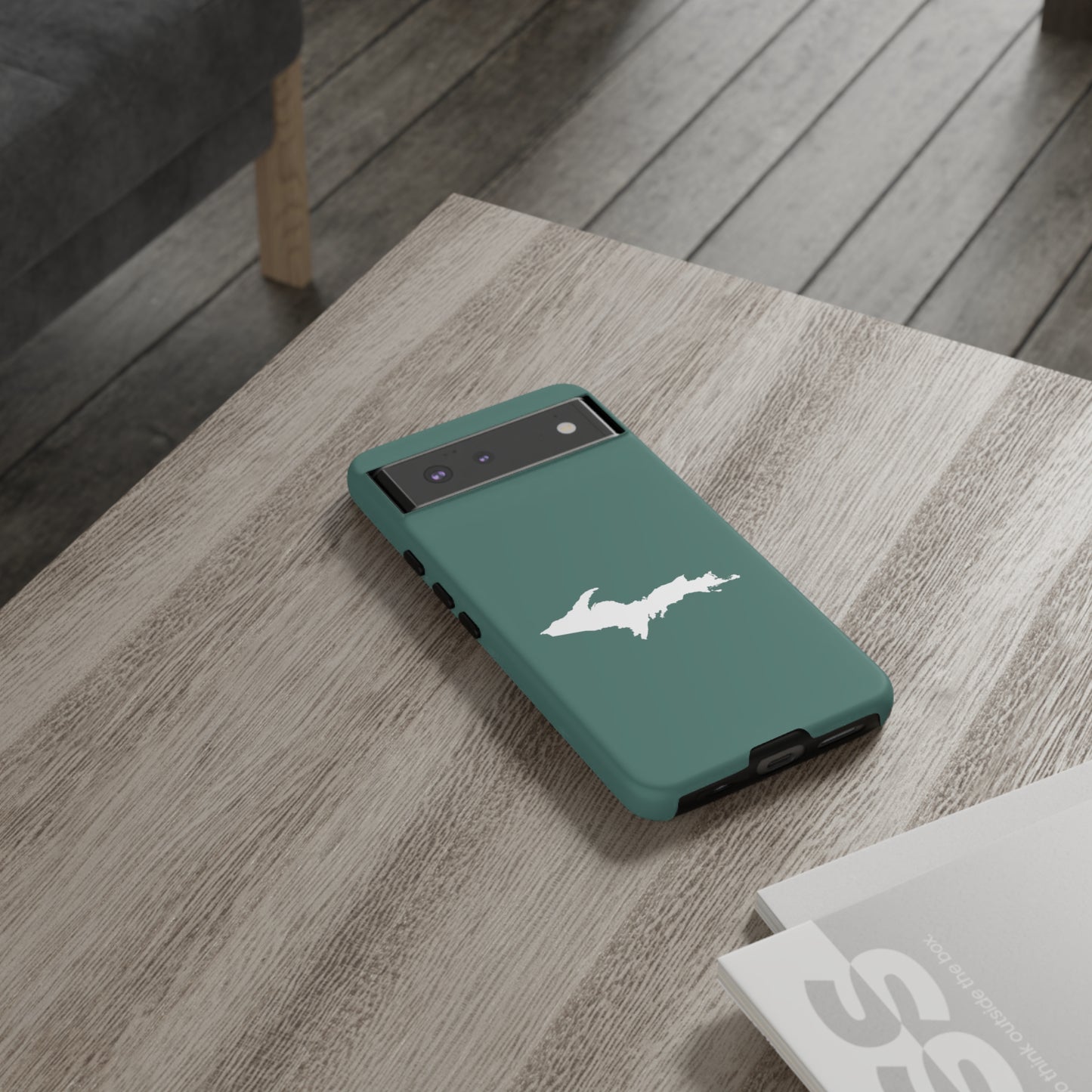 Michigan Upper Peninsula Tough Phone Case (Copper Green w/ UP Outline) | Samsung & Pixel Android