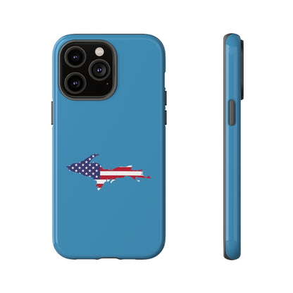 Michigan Upper Peninsula Tough Phone Case (Lake Michigan Blue w/ UP USA Flag Outline) | Apple iPhone