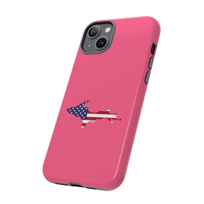 Michigan Upper Peninsula Tough Phone Case (Rhodochrosite Pink w/ UP USA Flag Outline) | Apple iPhone