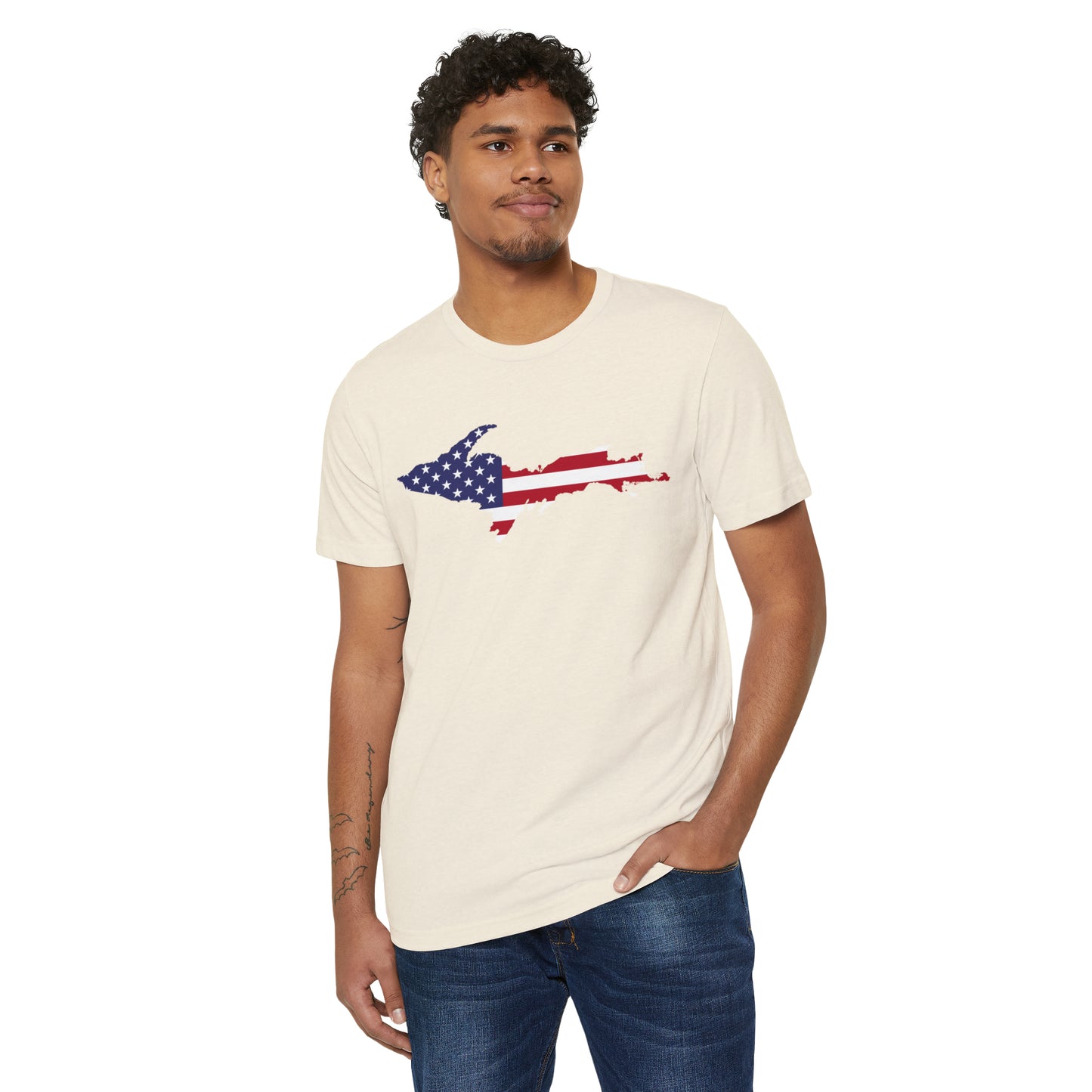 Michigan Upper Peninsula T-Shirt (w/ UP USA Flag) | Unisex Recycled Organic