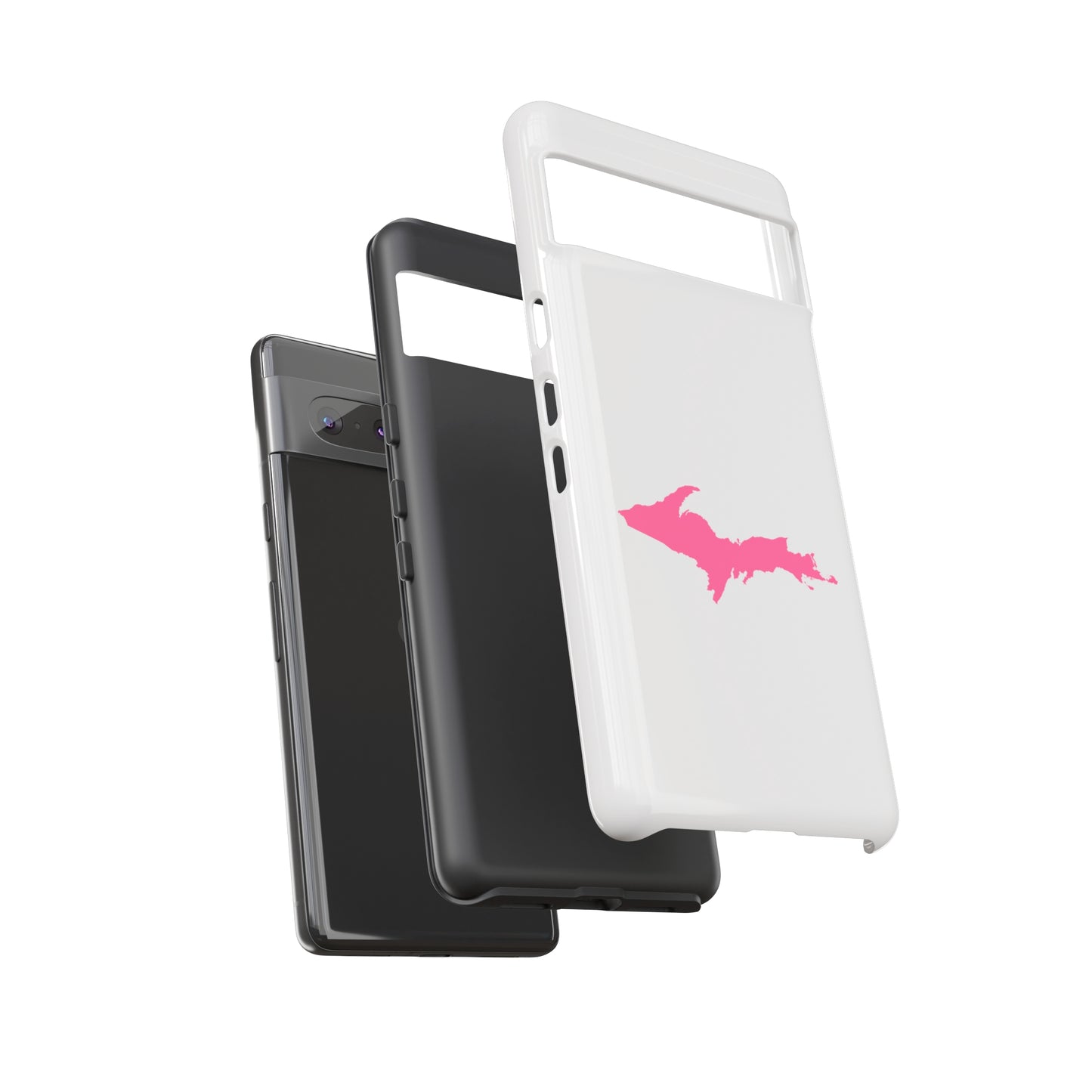 Michigan Upper Peninsula Tough Phone Case (Birch Bark White w/ Pink UP Outline) | Samsung & Pixel Android