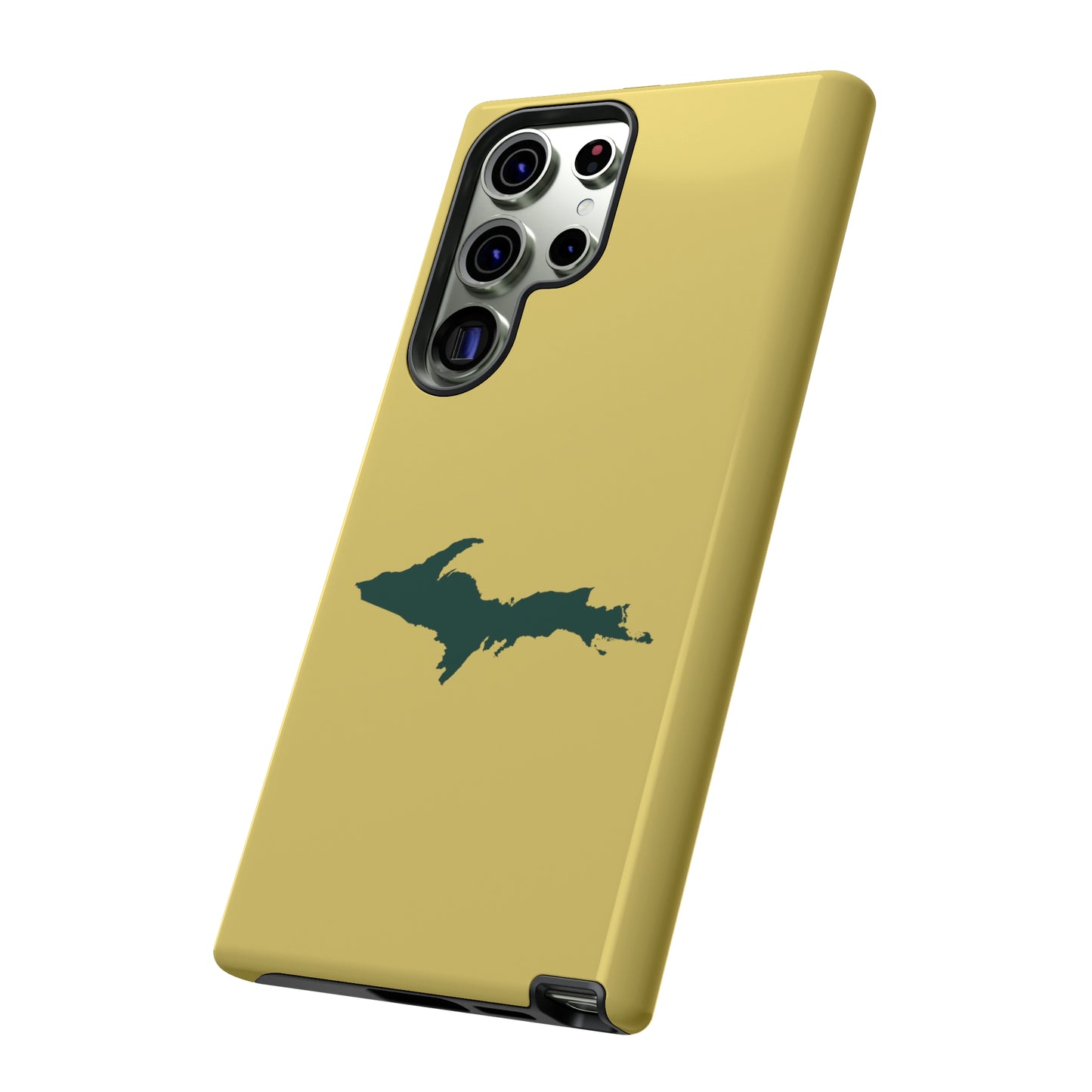 Michigan Upper Peninsula Tough Phone Case (Plum Yellow w/ Green UP Outline) | Samsung & Pixel Android