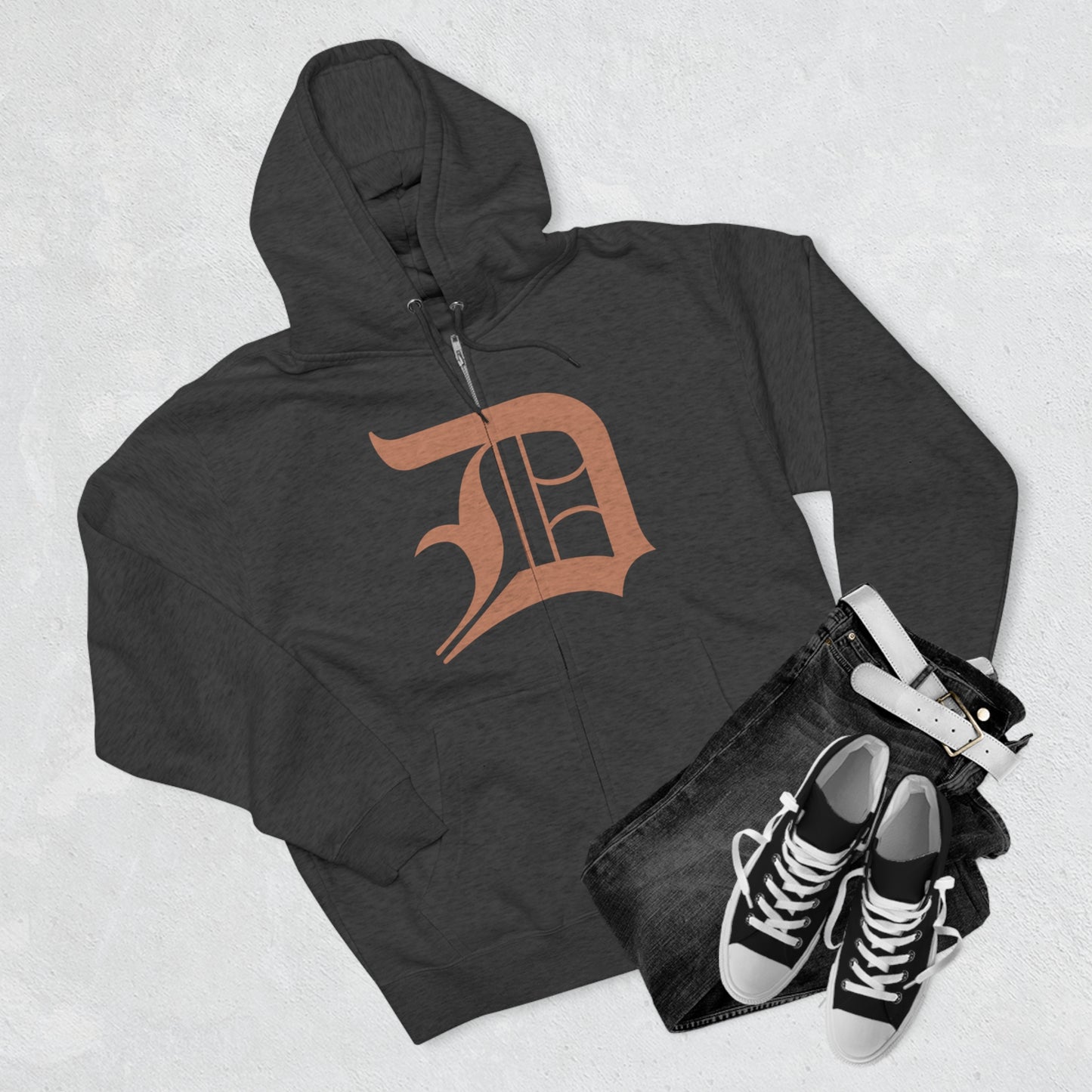 Detroit 'Old English D' Hoodie (Full-Body Copper Color) | Unisex Full Zip