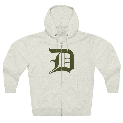 Detroit 'Old English D' Hoodie (Full-Body Army Green) | Unisex Full Zip