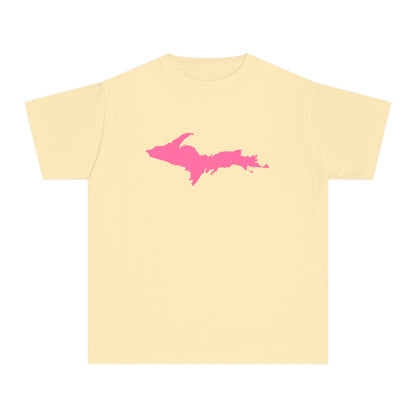 Michigan Upper Peninsula T-Shirt (w/ Pink UP Outline) | Youth Garment-Dyed