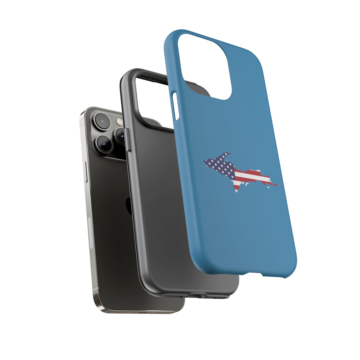 Michigan Upper Peninsula Tough Phone Case (Lake Michigan Blue w/ UP USA Flag Outline) | Apple iPhone