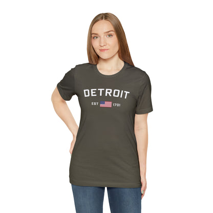 'Detroit EST 1701' T-Shirt (w/ USA Flag Outline) | Unisex Standard Fit