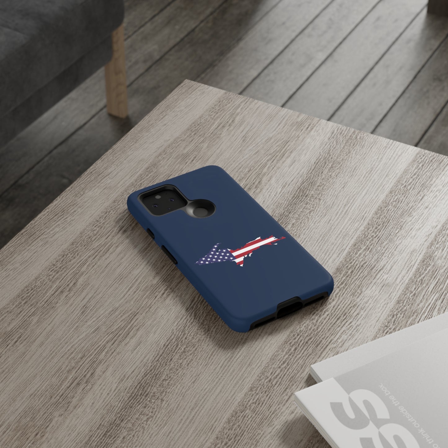 Michigan Upper Peninsula Tough Phone Case (Navy w/ UP USA Flag Outline) | Samsung & Pixel Android