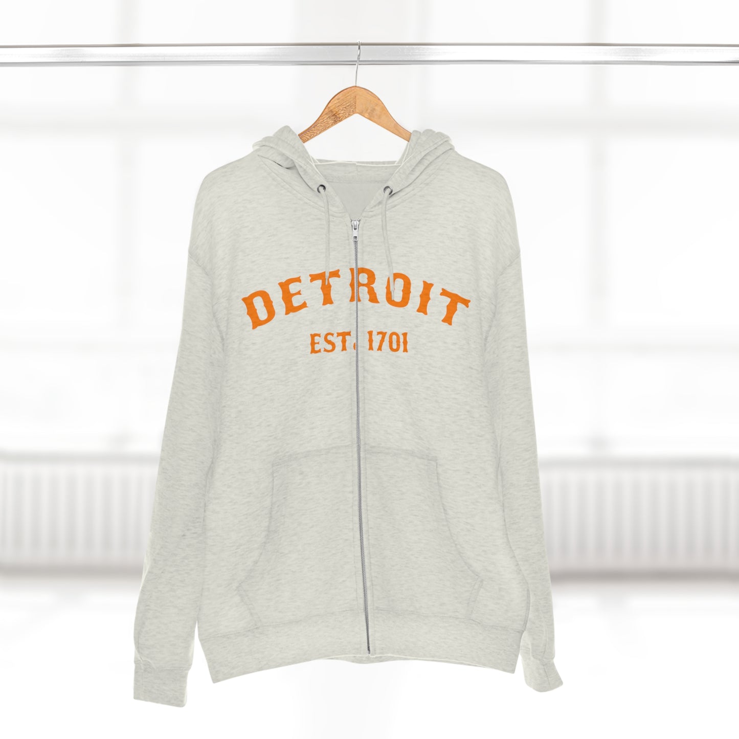 'Detroit EST. 1701' Hoodie (Orange Ballpark Font) | Unisex Full Zip