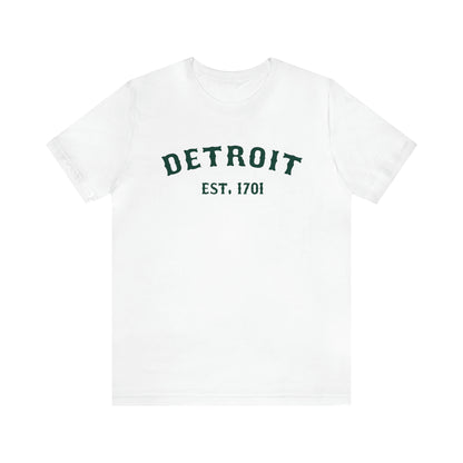 'Detroit EST. 1701' T-Shirt (Laconic Green Ballpark Font) | Unisex Standard