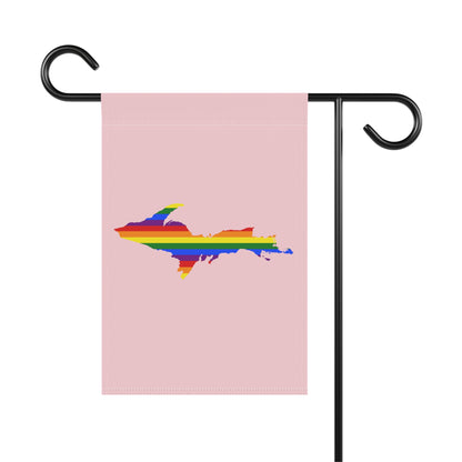 Michigan Upper Peninsula Home & Garden Flag (w/ UP Rainbow Pride Flag) | Pale Pink