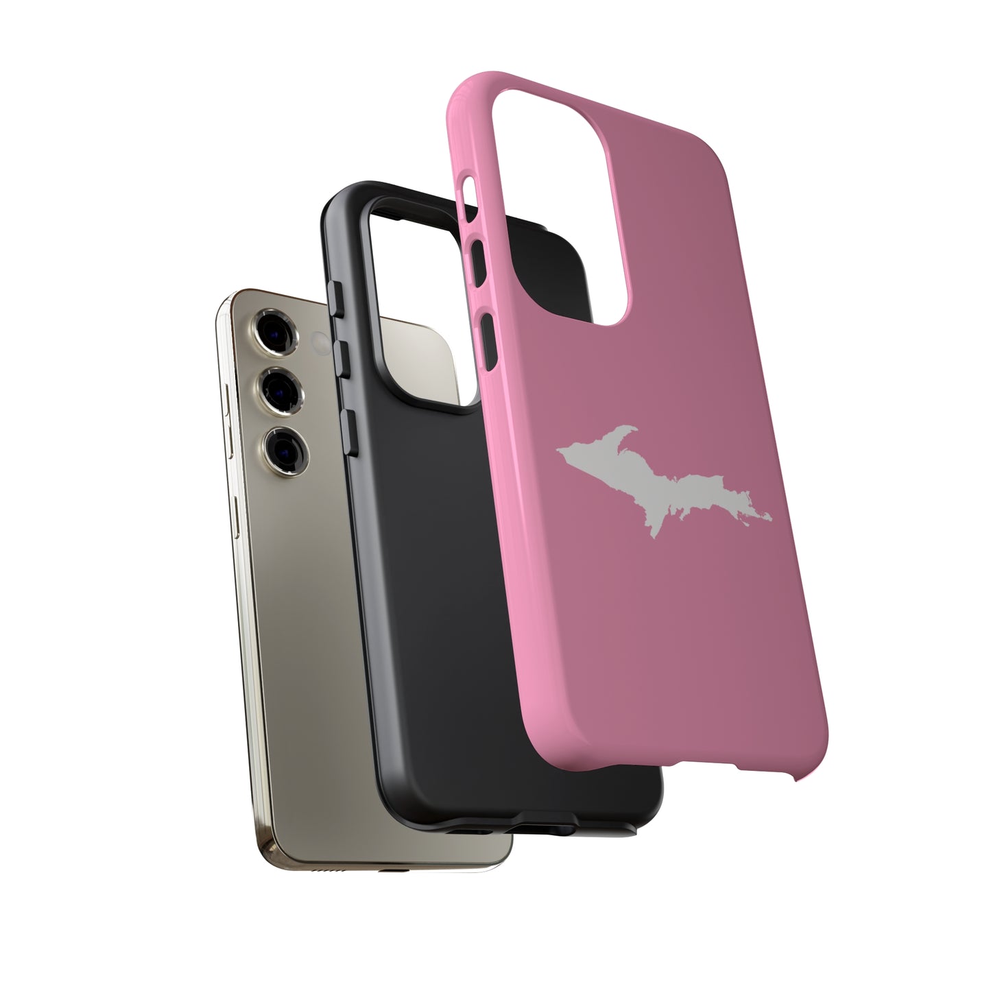 Michigan Upper Peninsula Tough Phone Case ('67 Caddie Pink w/ UP Outline) | Samsung & Pixel Android