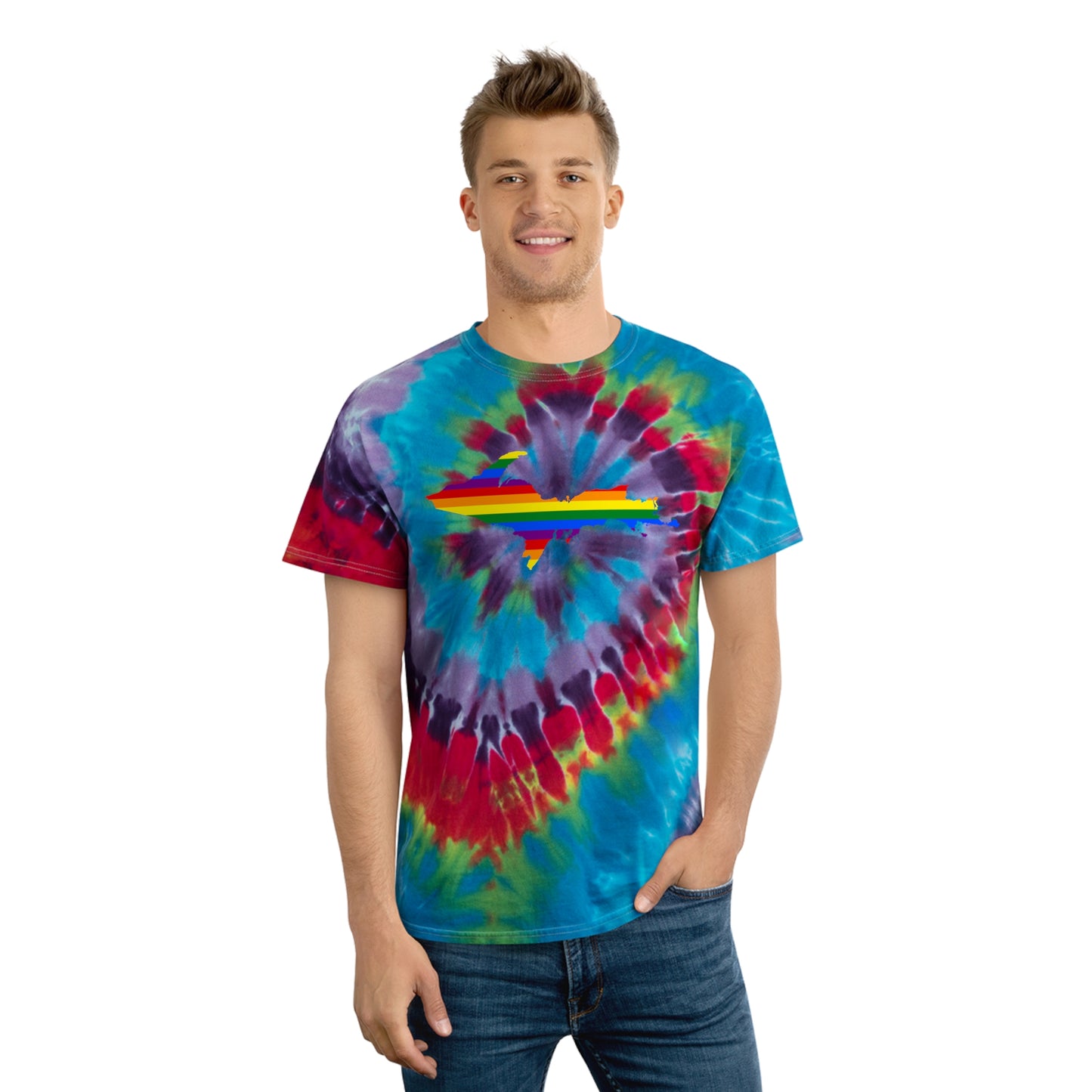 Michigan Upper Peninsula Tie-Dye T-Shirt (w/ UP Pride Flag) | Unisex Spiral