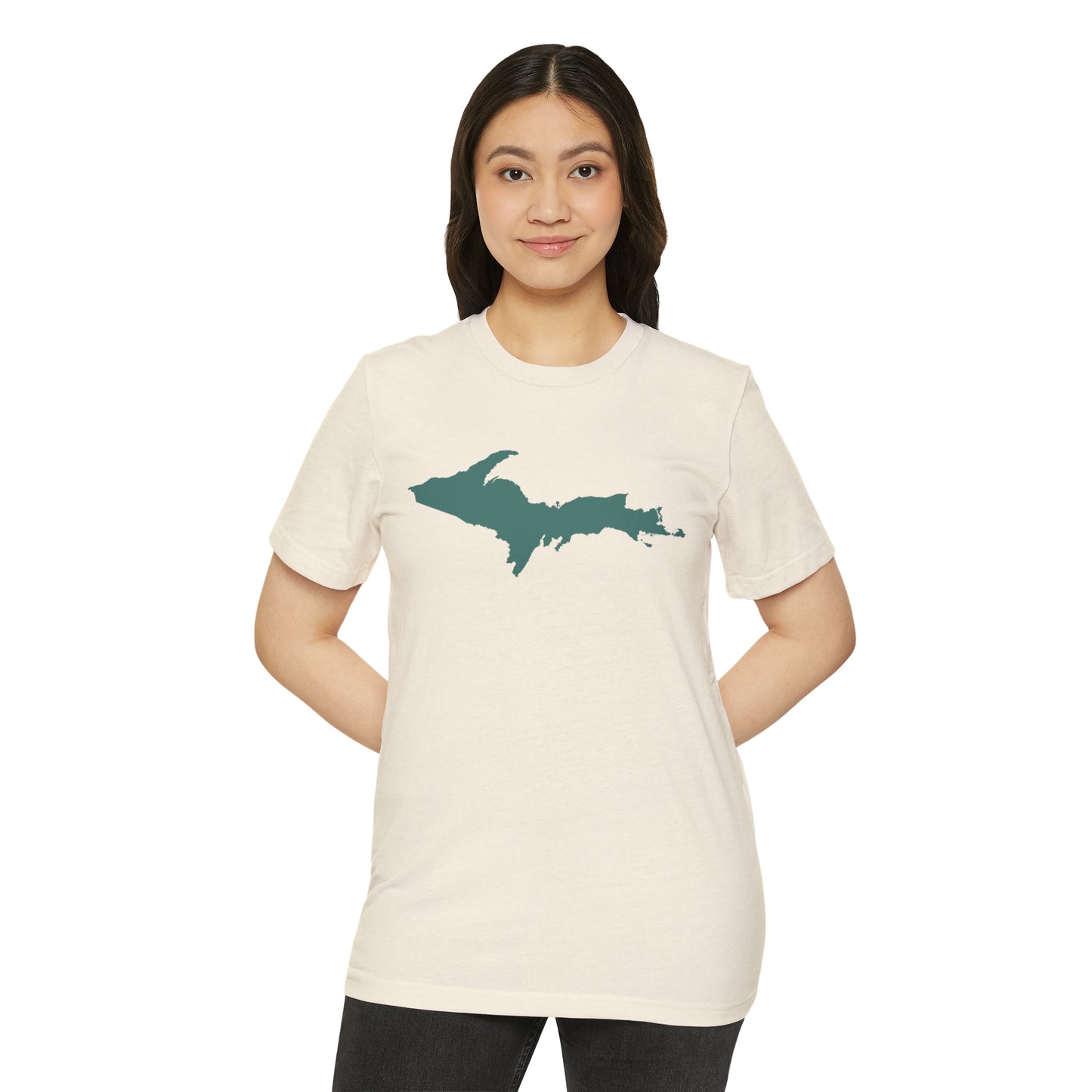 Michigan Upper Peninsula T-Shirt (w/ Copper Green UP Outline) | Unisex Recycled Organic