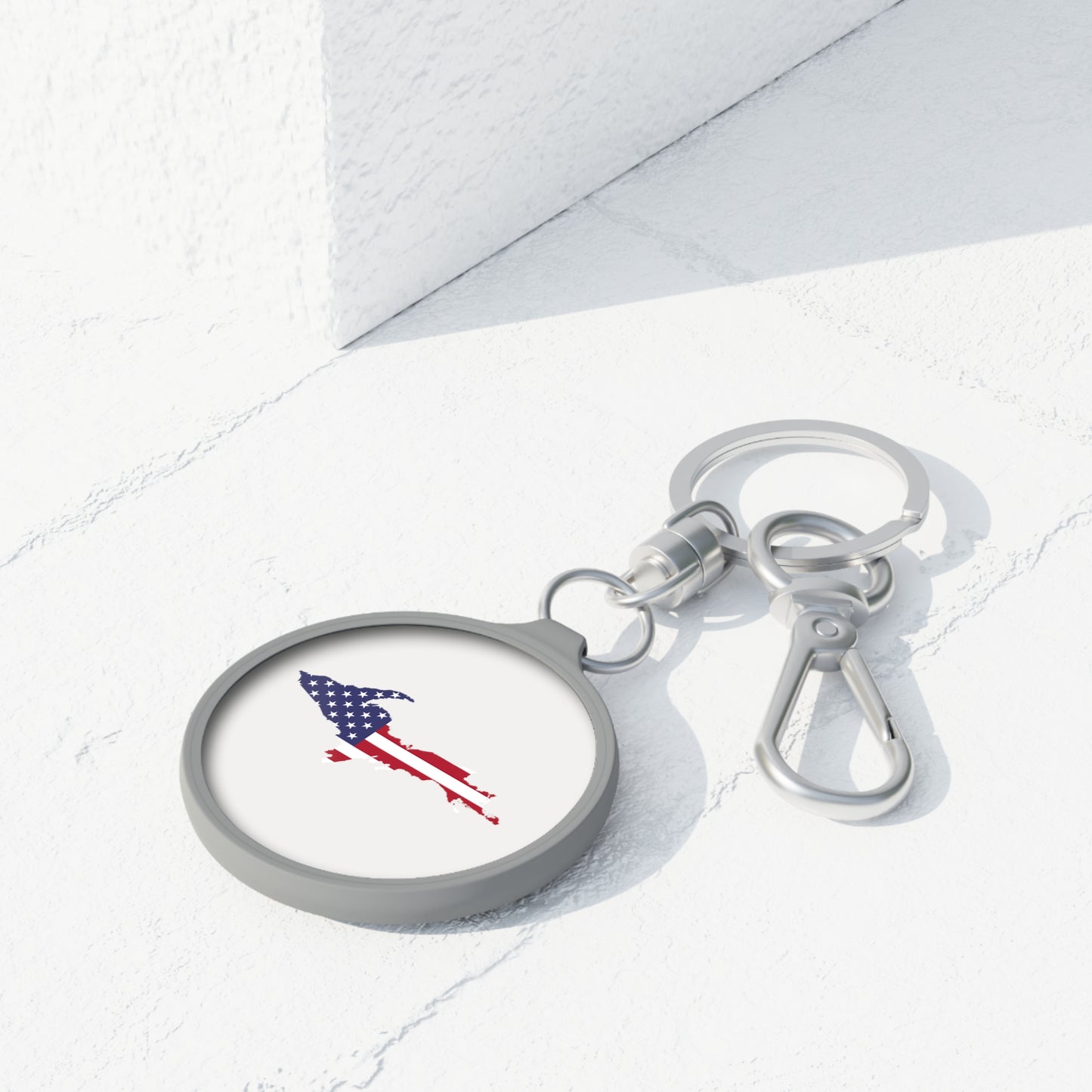 Michigan Upper Peninsula Keyring (w/ UP USA Flag) | Birch Bark White