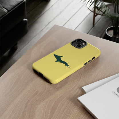 Michigan Upper Peninsula Tough Phone Case (Yellow Cherry Color w/ Green UP Outline) | Apple iPhone