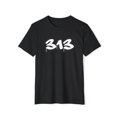 Detroit '313' T-Shirt (White/Black Tag Font) | Unisex Recycled Organic