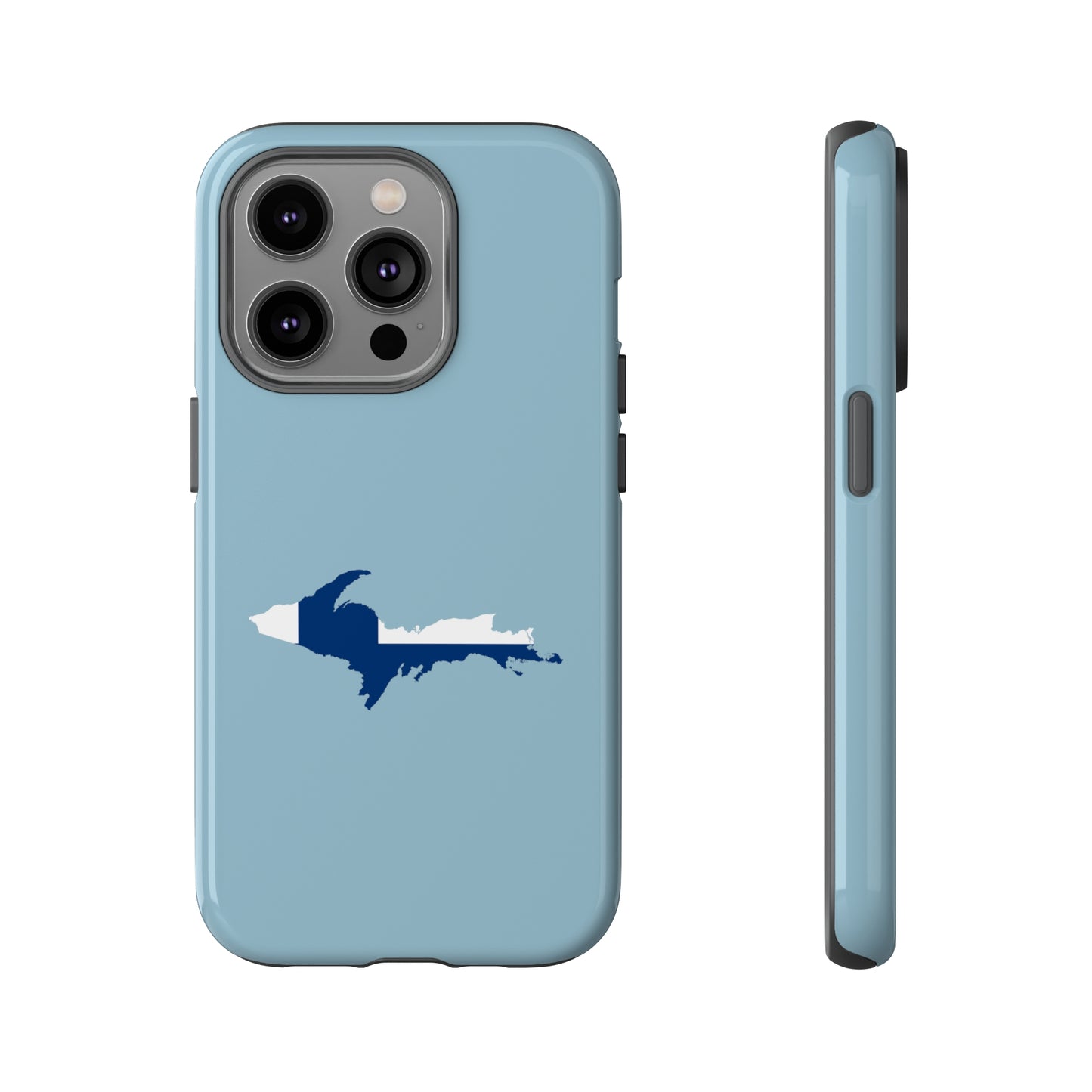 Michigan Upper Peninsula Tough Phone Case (Opal Blue w/ UP Finland Flag Outline) | Apple iPhone