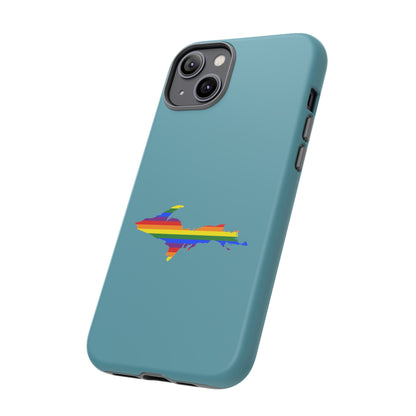 Michigan Upper Peninsula Tough Phone Case (Lake Huron Blue w/ UP Pride Flag Outline) | Apple iPhone