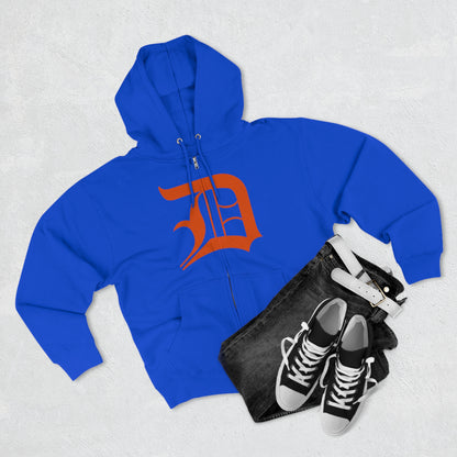 Detroit 'Old English D' Hoodie (Full-Body Maple Leaf Orange) | Unisex Full Zip