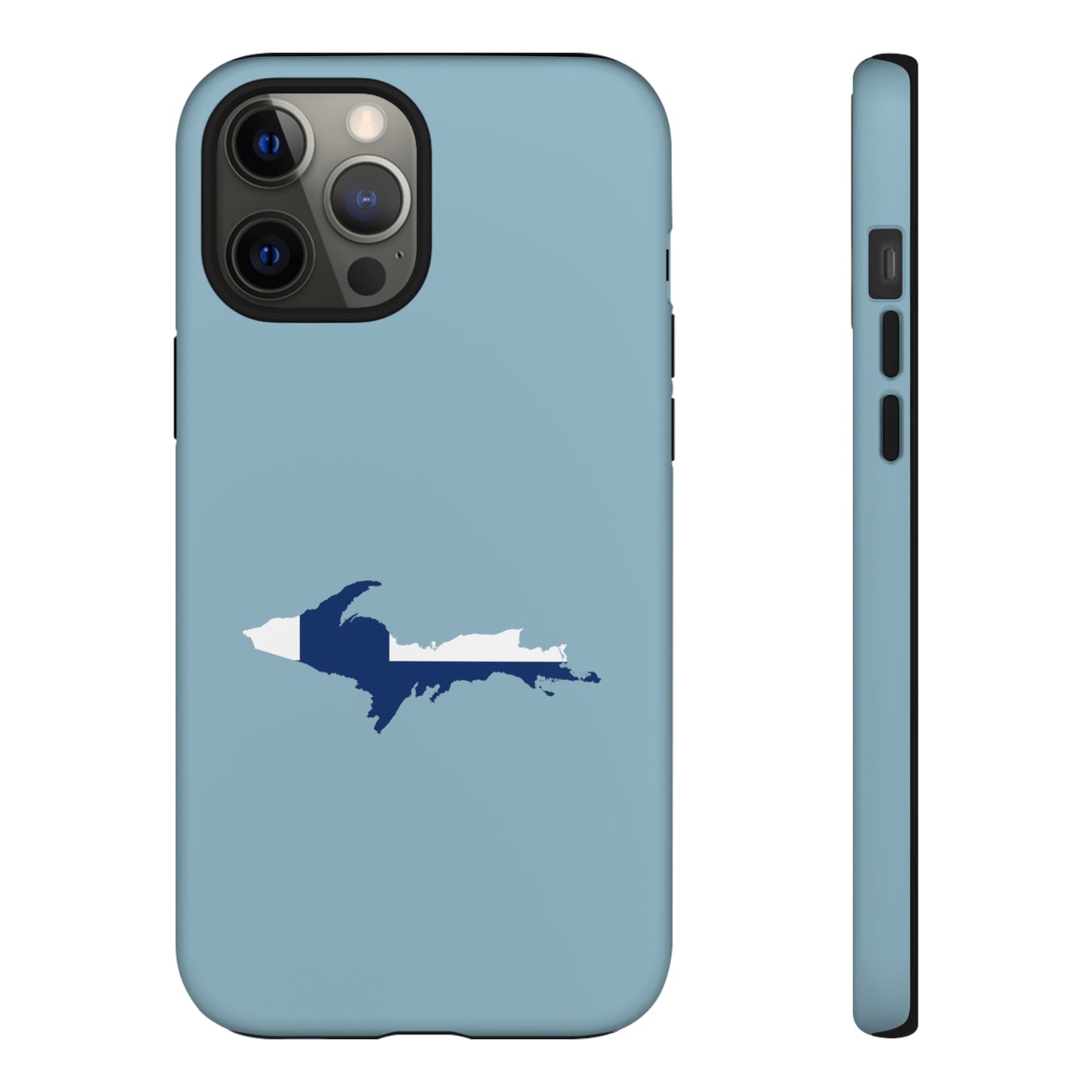 Michigan Upper Peninsula Tough Phone Case (Opal Blue w/ UP Finland Flag Outline) | Apple iPhone