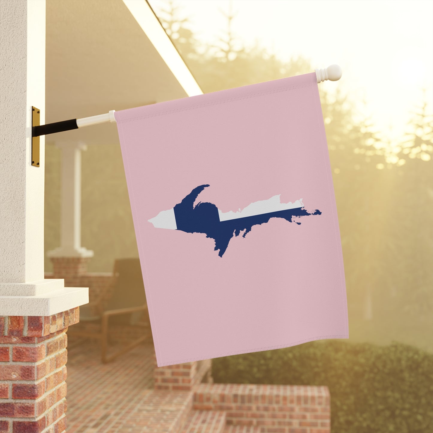 Michigan Upper Peninsula Home & Garden Flag (w/ UP Finland Flag) | Pale Pink