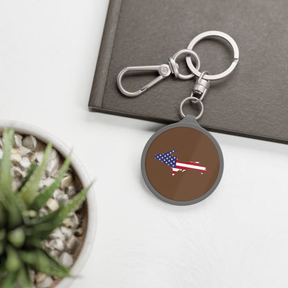 Michigan Upper Peninsula Keyring (w/ UP USA Flag) | Coffee Color