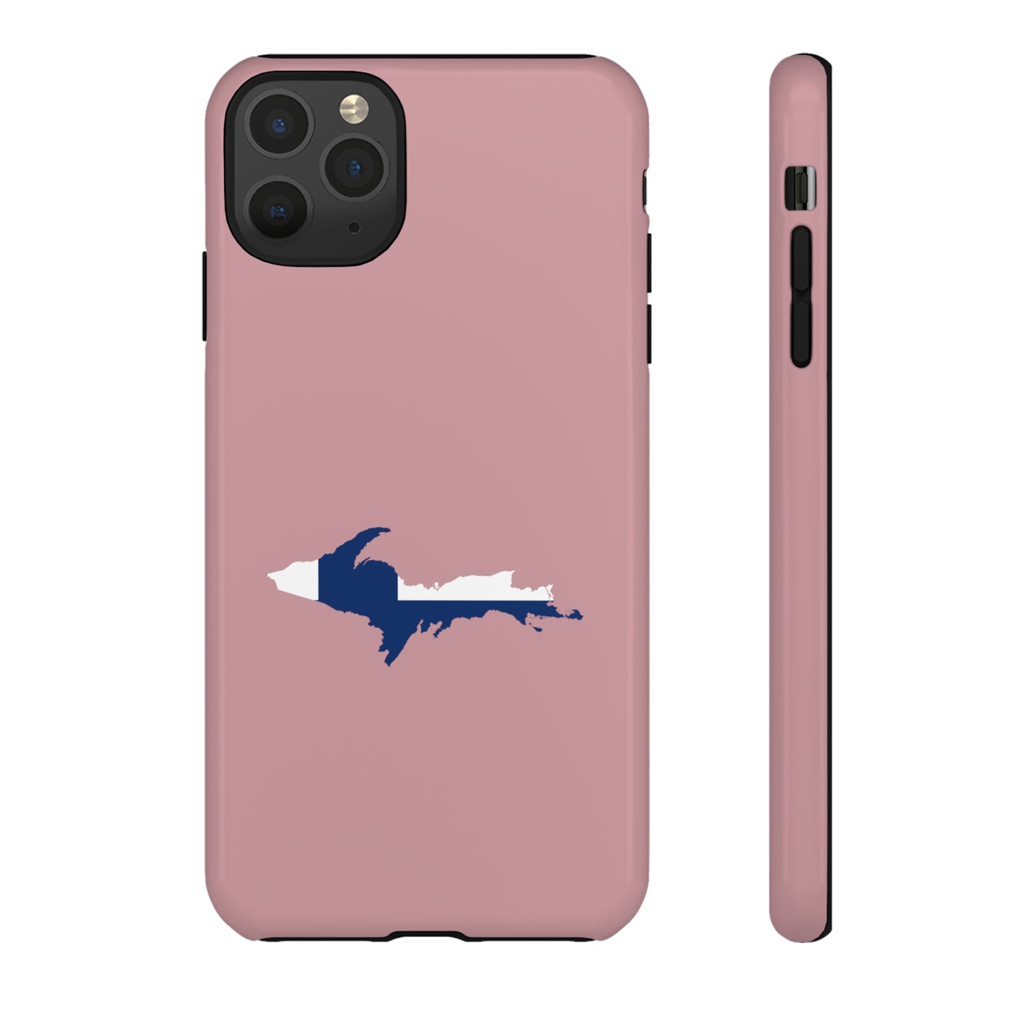 Michigan Upper Peninsula Tough Phone Case (Cherry Blossom Pink w/ UP Finland Flag Outline) | Apple iPhone