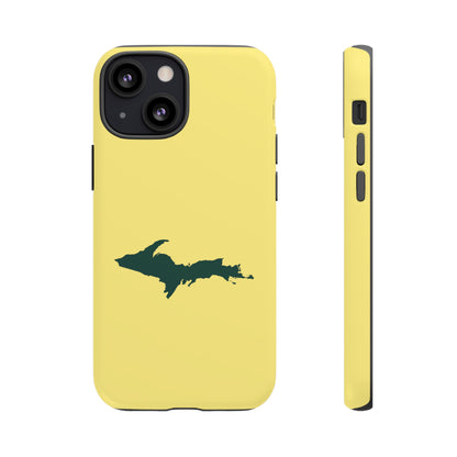 Michigan Upper Peninsula Tough Phone Case (Yellow Cherry Color w/ Green UP Outline) | Apple iPhone