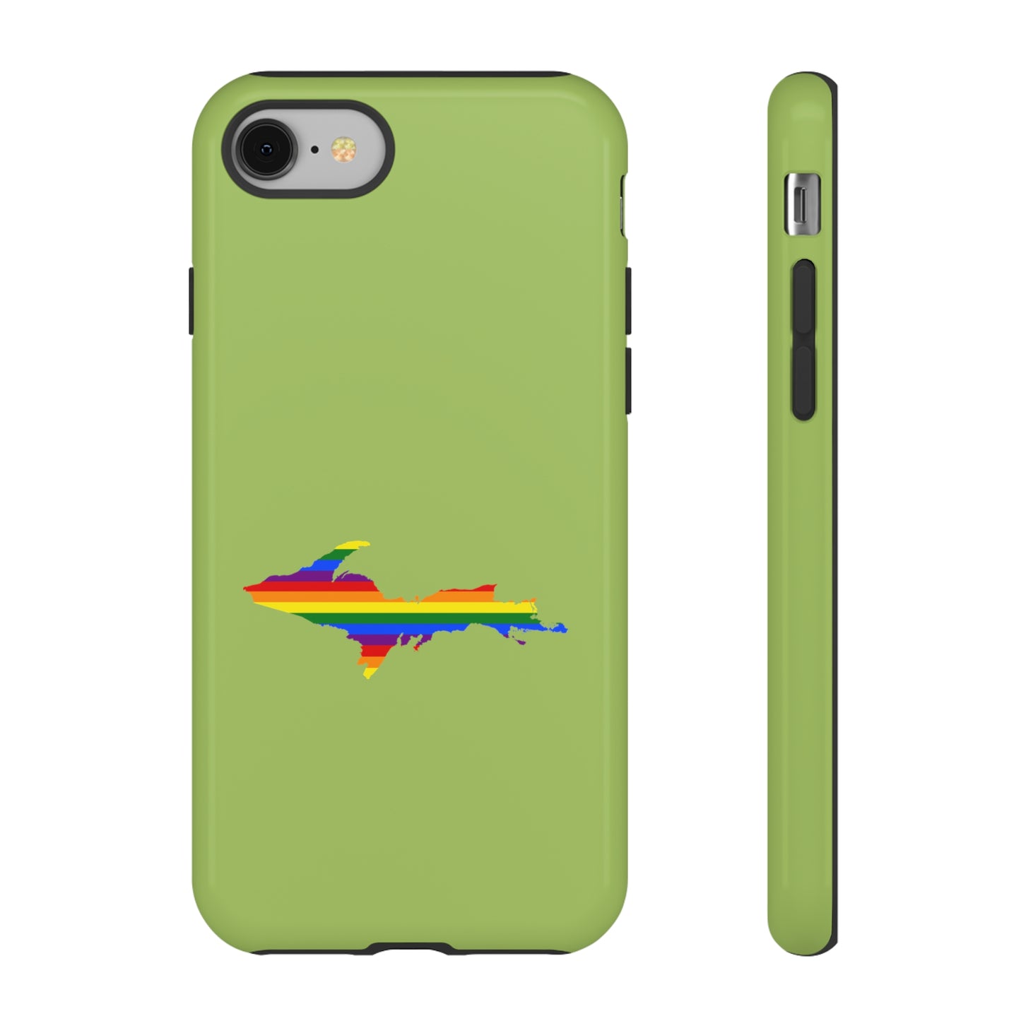 Michigan Upper Peninsula Tough Phone Case (Gooseberry Green w/ UP Pride Flag Outline) | Apple iPhone