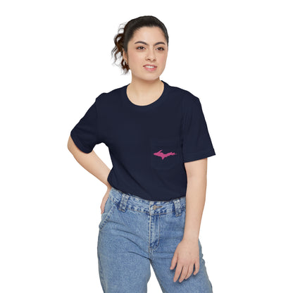 Michigan Upper Peninsula Pocket T-Shirt (w/ Pink UP Outline) | Unisex Standard