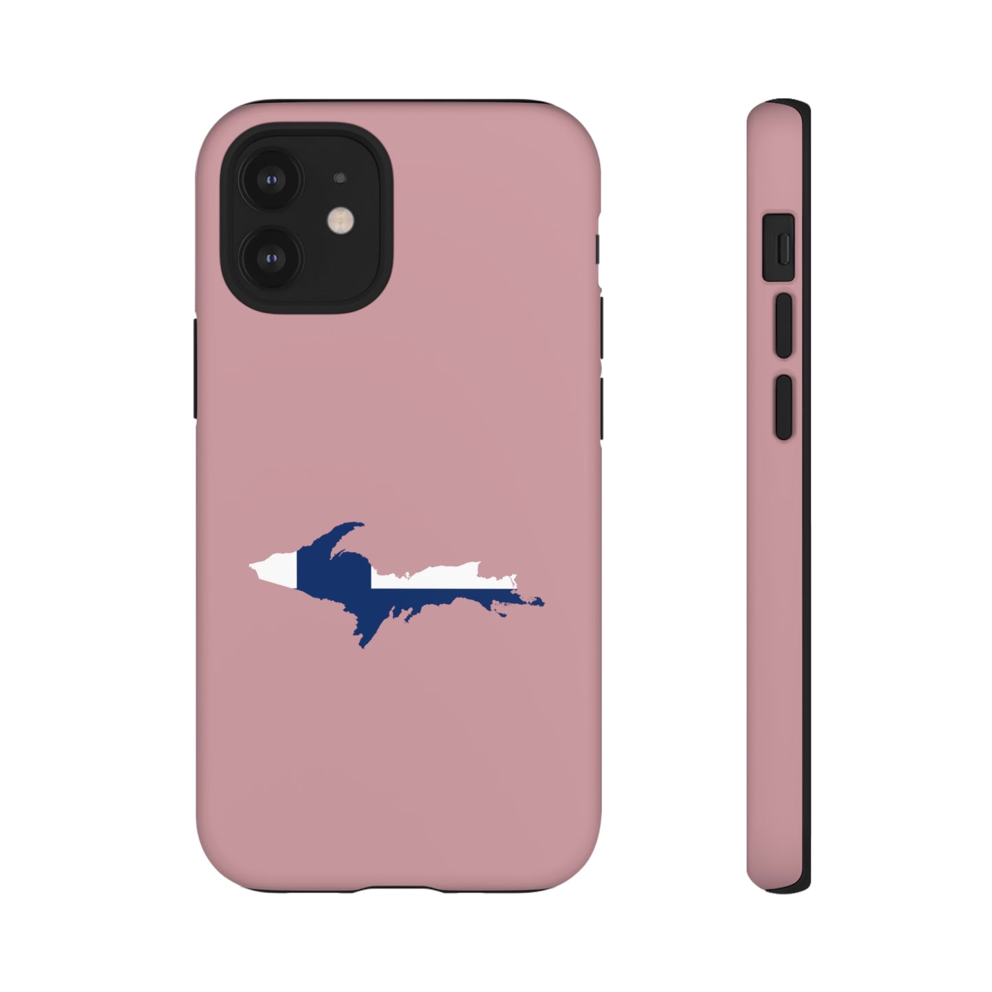 Michigan Upper Peninsula Tough Phone Case (Cherry Blossom Pink w/ UP Finland Flag Outline) | Apple iPhone