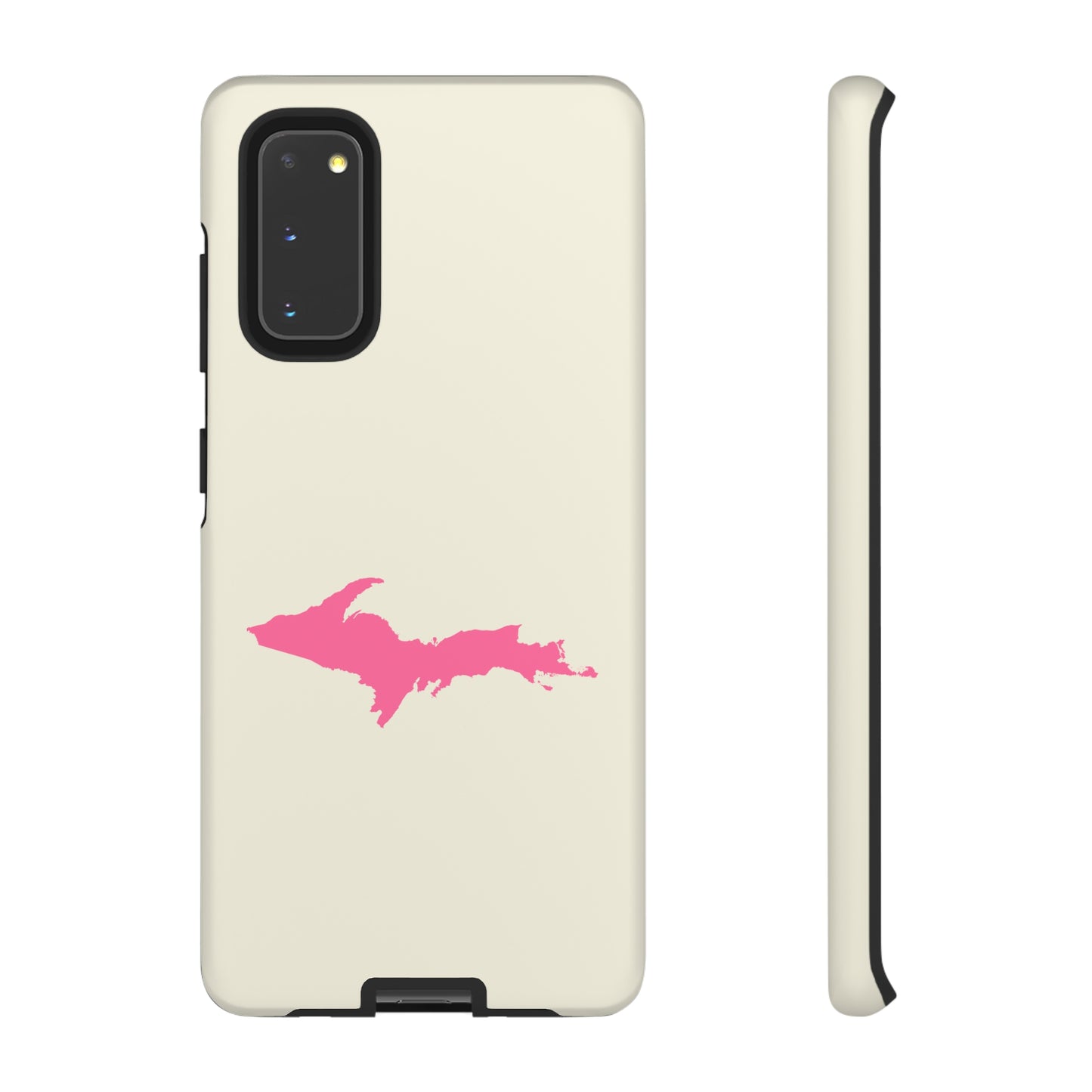 Michigan Upper Peninsula Tough Phone Case (Ivory Color w/ Pink UP Outline) | Samsung & Pixel Android