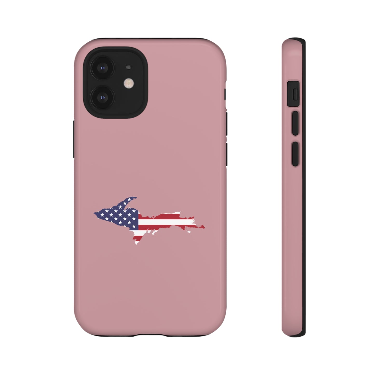 Michigan Upper Peninsula Tough Phone Case (Cherry Blossom Pink w/ UP USA Flag Outline) | Apple iPhone