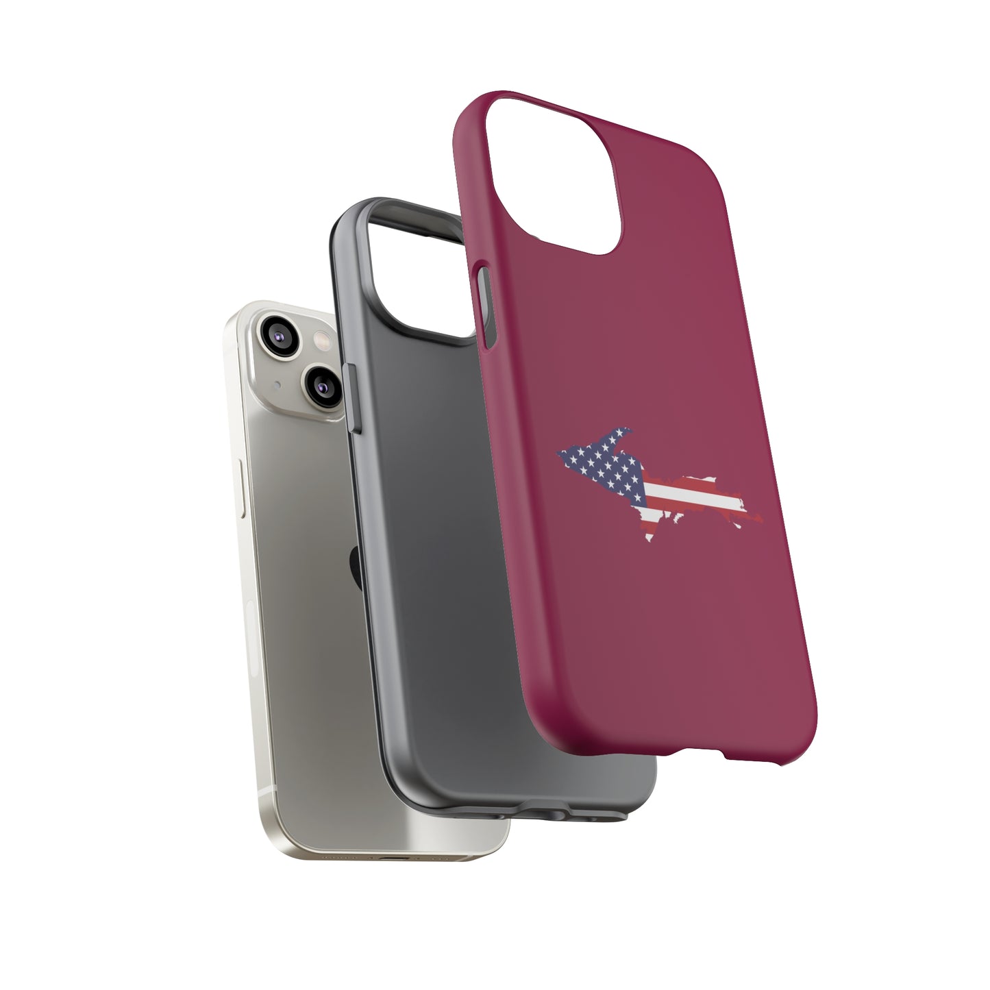 Michigan Upper Peninsula Tough Phone Case (Ruby Red w/ UP USA Flag Outline) | Apple iPhone