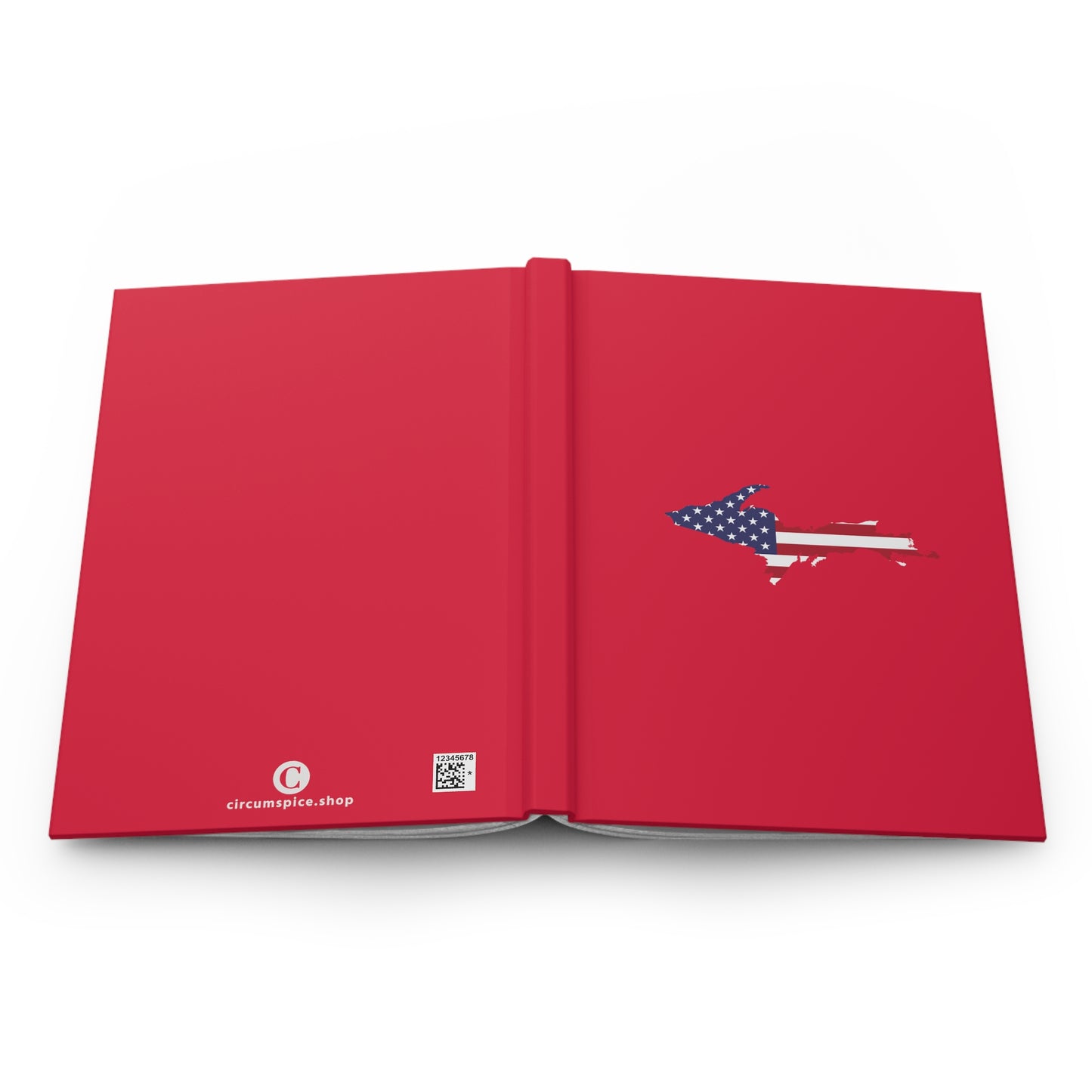 Michigan Upper Peninsula Hardcover Journal (w/ UP USA Flag) | Ruled - Lighthouse Red