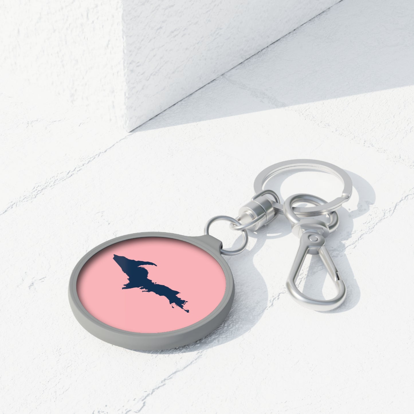 Michigan Upper Peninsula Keyring (w/ Navy UP Outline) | Strawberry Pink