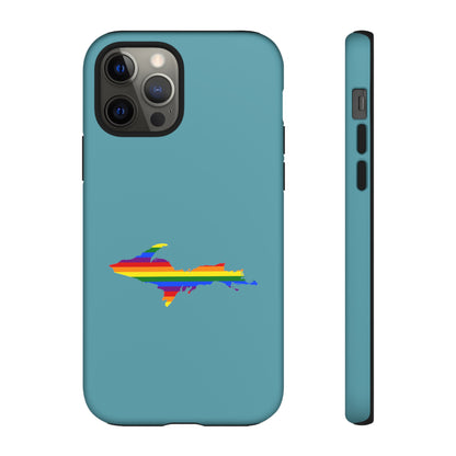 Michigan Upper Peninsula Tough Phone Case (Lake Huron Blue w/ UP Pride Flag Outline) | Apple iPhone